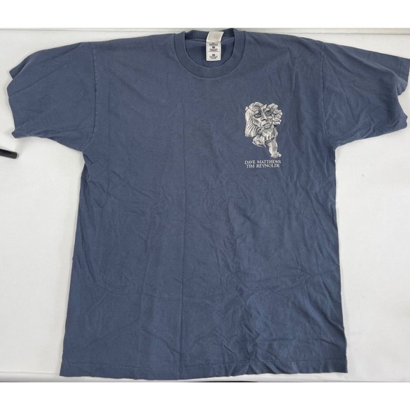 Vintage 90s Dave Matthews Band Shirt Stone Face Rock Music Art Tee Blue Size XL